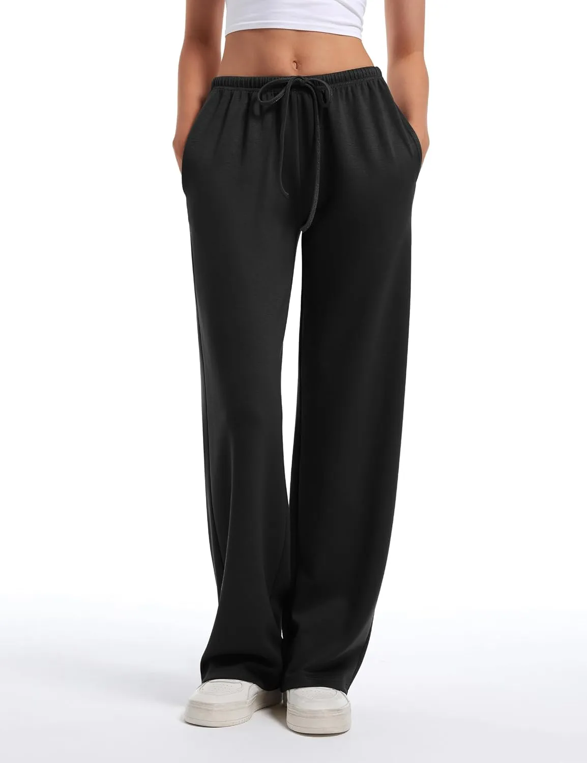 HeSaYep Women's Wide Leg Sweatpants Straight Leg Lowrise Sweat Pants Drawstring Elastic Low Waist Pants with Pockets