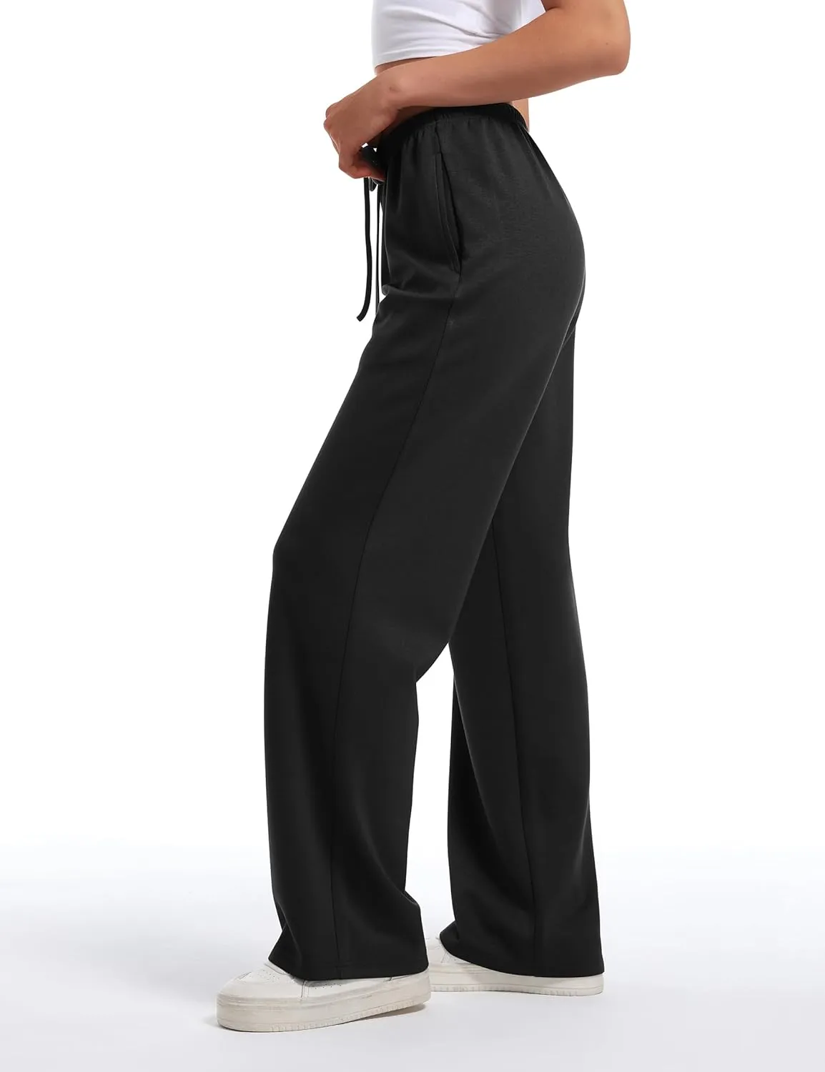 HeSaYep Women's Wide Leg Sweatpants Straight Leg Lowrise Sweat Pants Drawstring Elastic Low Waist Pants with Pockets
