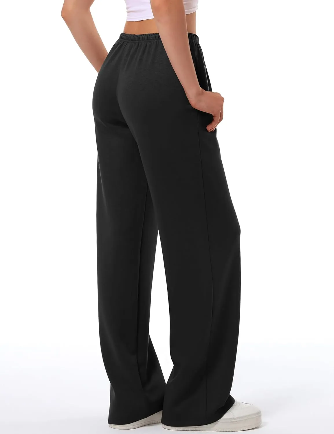 HeSaYep Women's Wide Leg Sweatpants Straight Leg Lowrise Sweat Pants Drawstring Elastic Low Waist Pants with Pockets
