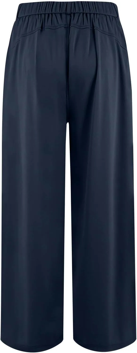 High Waist Flowy Office Work Pants Women with Pleated Elastic Waist Wide Leg Pants Women for Business Casual Slacks