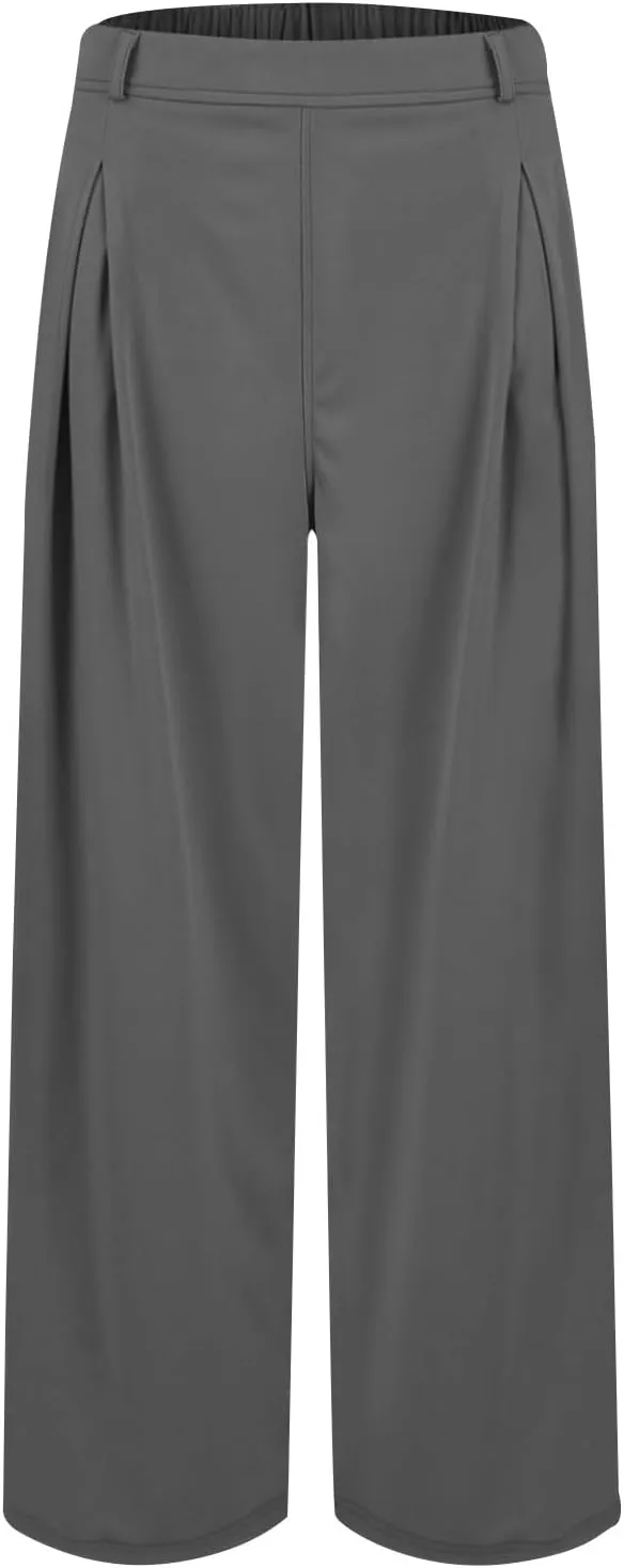 High Waist Flowy Office Work Pants Women with Pleated Elastic Waist Wide Leg Pants Women for Business Casual Slacks