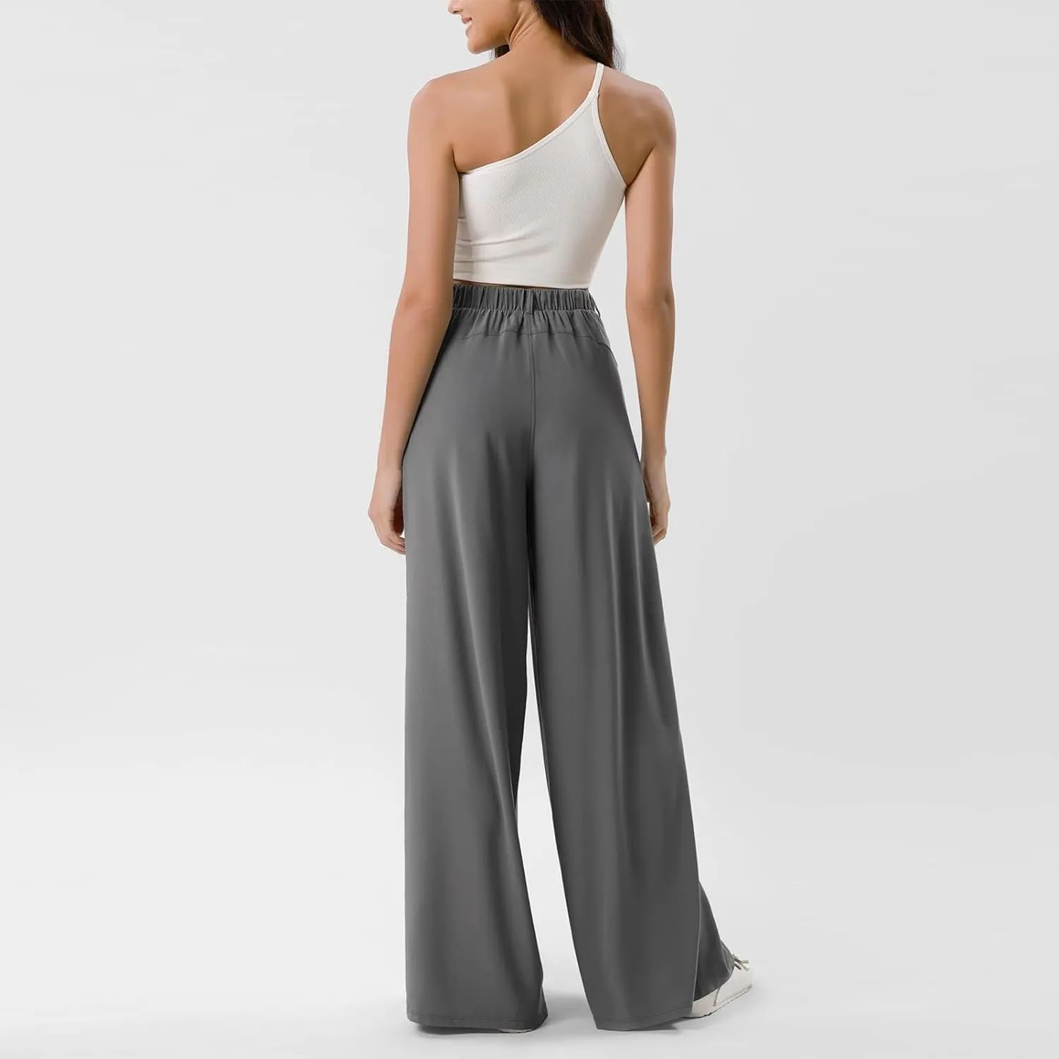High Waist Flowy Office Work Pants Women with Pleated Elastic Waist Wide Leg Pants Women for Business Casual Slacks