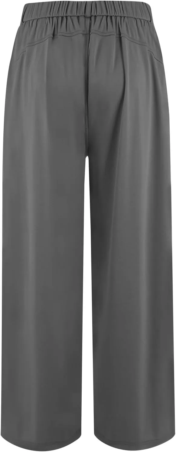 High Waist Flowy Office Work Pants Women with Pleated Elastic Waist Wide Leg Pants Women for Business Casual Slacks