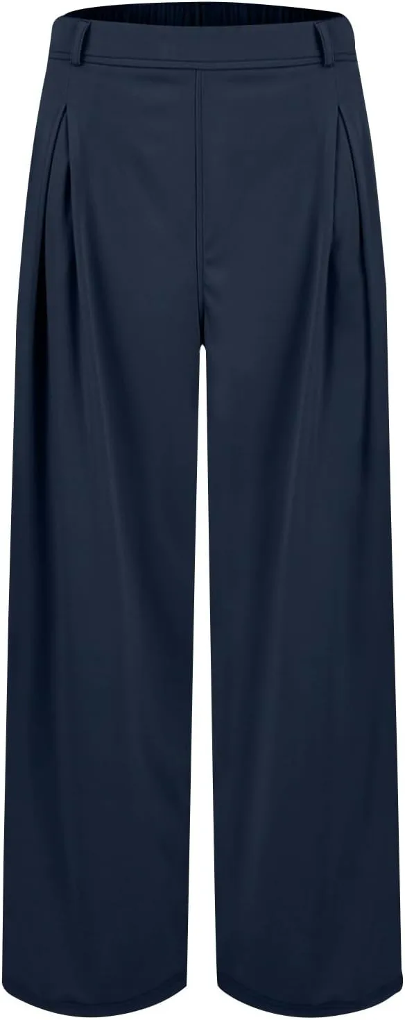 High Waist Flowy Office Work Pants Women with Pleated Elastic Waist Wide Leg Pants Women for Business Casual Slacks