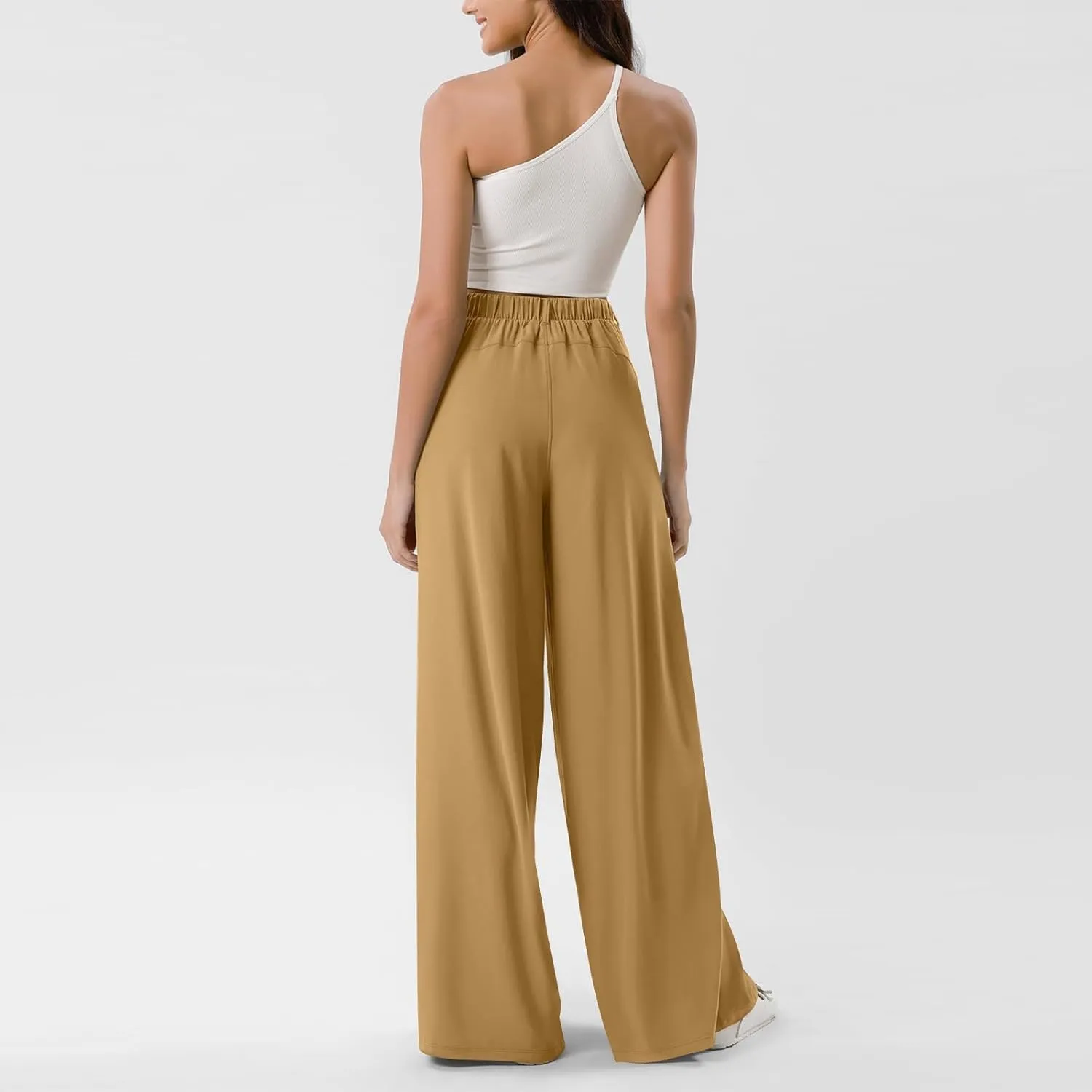 High Waist Flowy Office Work Pants Women with Pleated Elastic Waist Wide Leg Pants Women for Business Casual Slacks