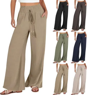 High Waist Wide Leg Palazzo Pants for Women 2024 Summer Casual Linen Lounge Pant Beach Flowy Trousers