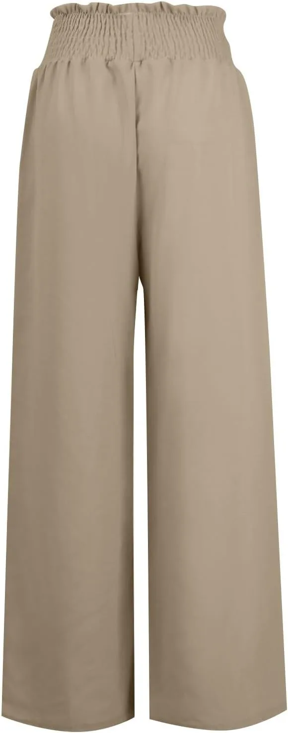 High Waist Wide Leg Palazzo Pants for Women 2024 Summer Casual Linen Lounge Pant Beach Flowy Trousers