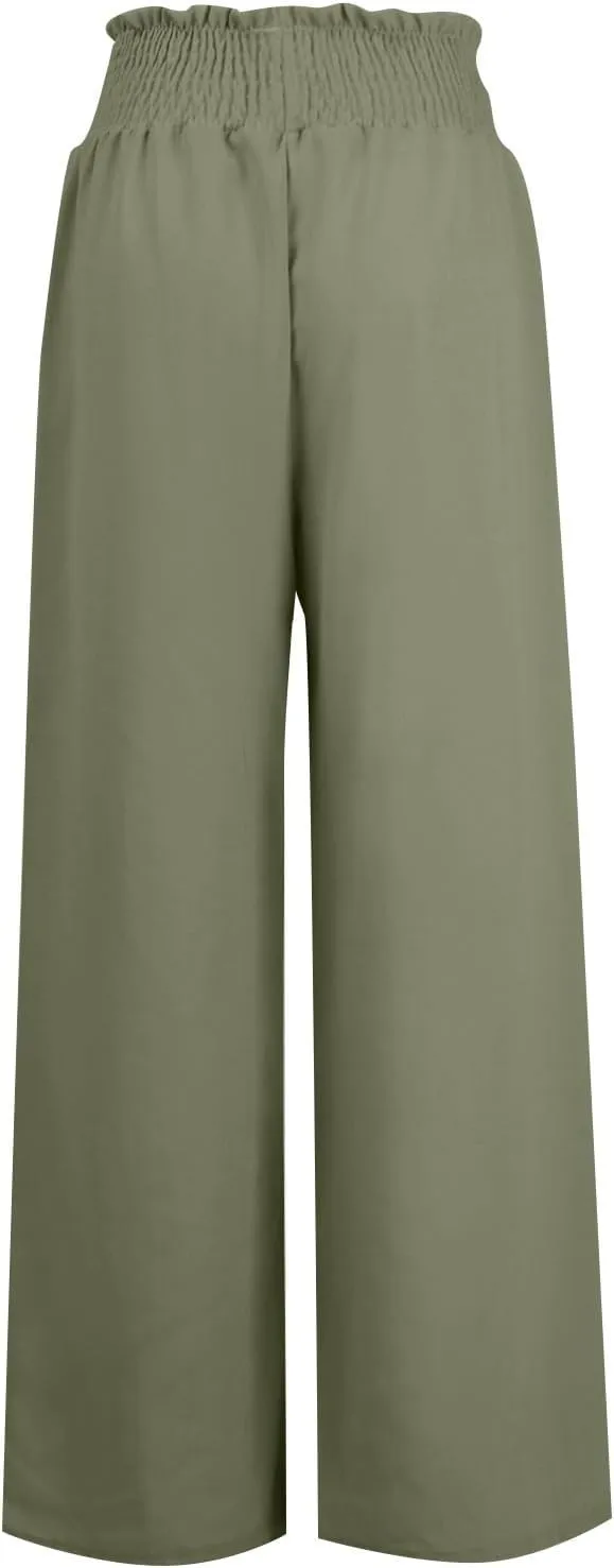 High Waist Wide Leg Palazzo Pants for Women 2024 Summer Casual Linen Lounge Pant Beach Flowy Trousers