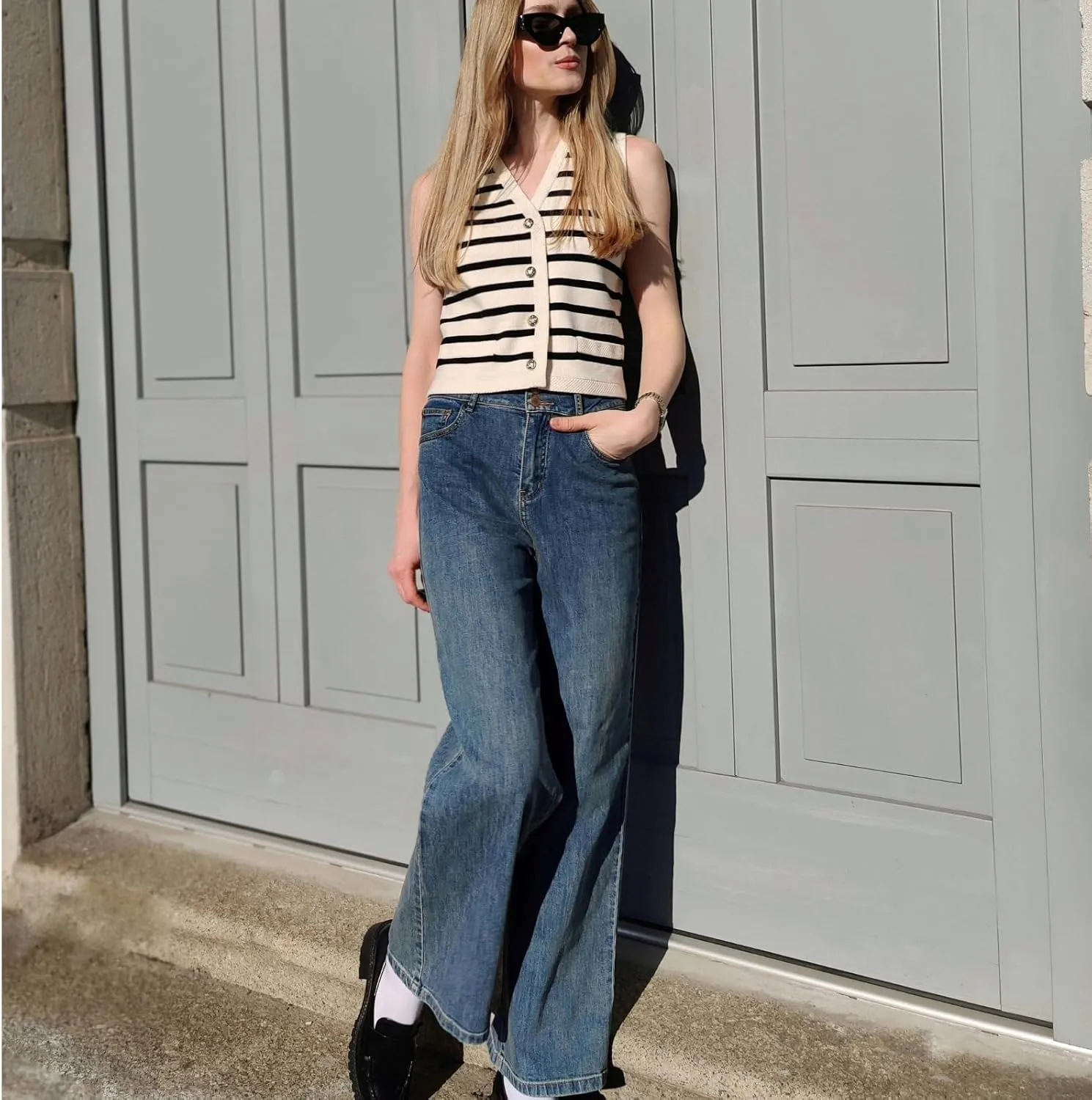 High Waisted Pants for Women Trendy Wide Leg Boyfriends Baggy Jeans y2k with Pockets