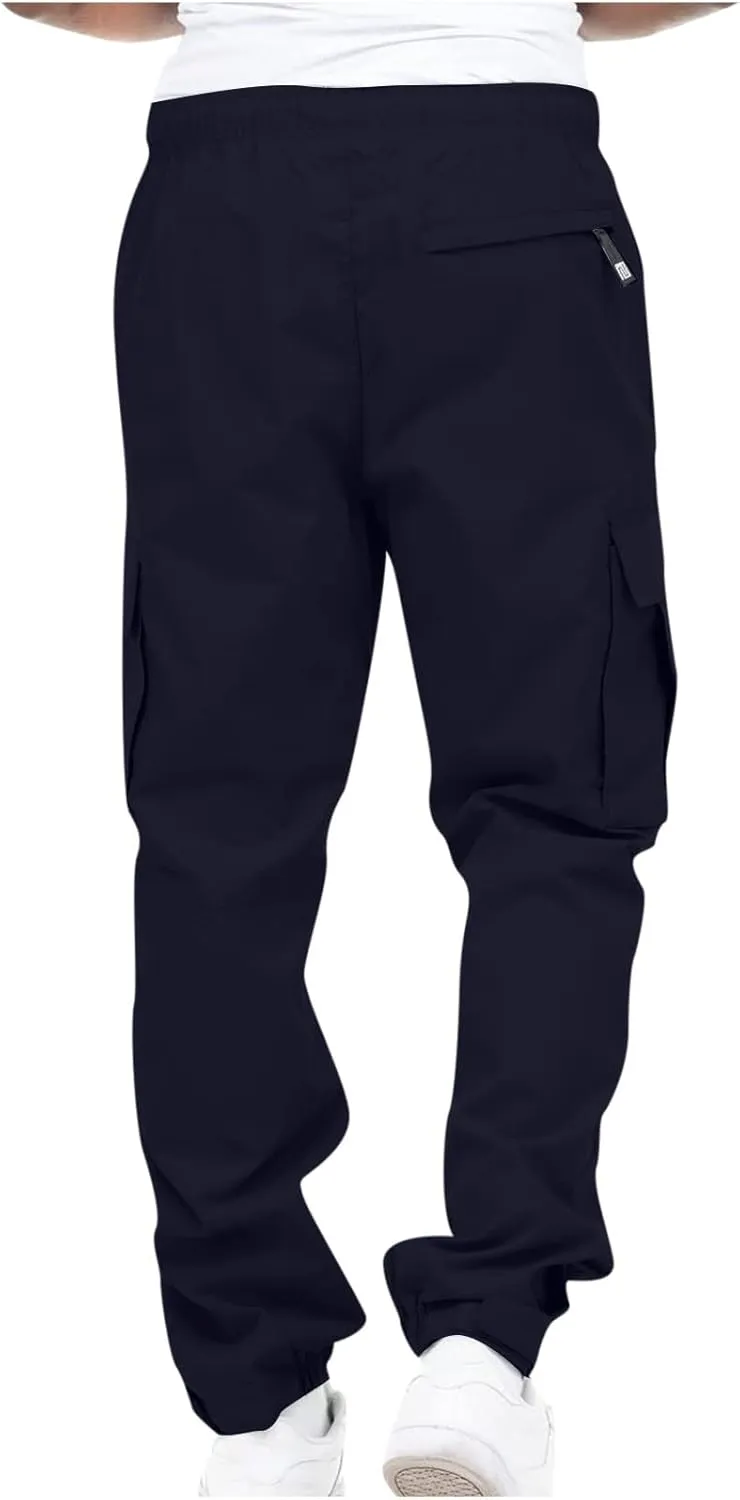 Hiking Cargo Pants for Men Casual Loose Straight Leg Joggers Lightweight Cotton Cargo Sweatpants