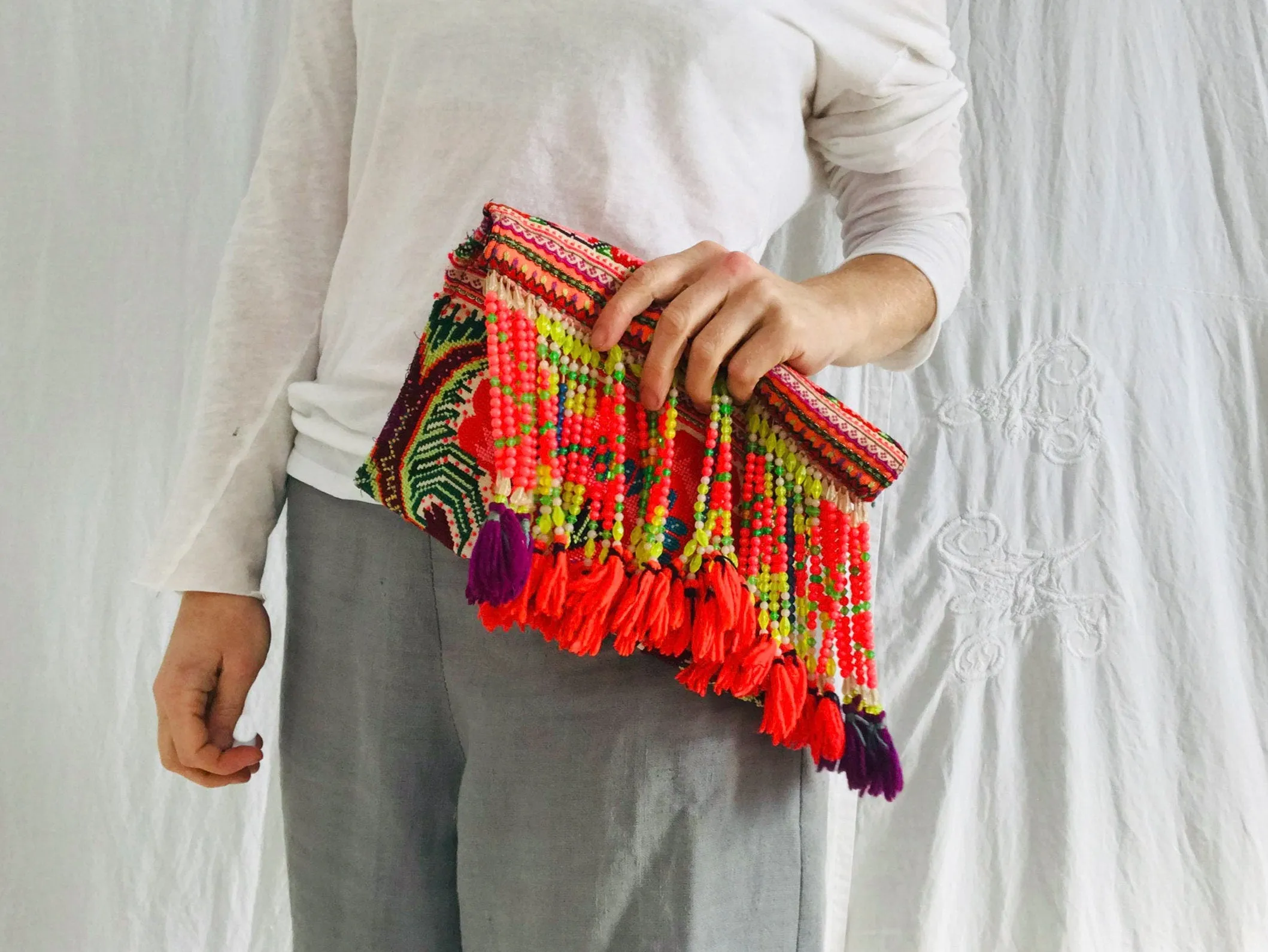 Hmong Embroidered and Beaded Purse. Clutch