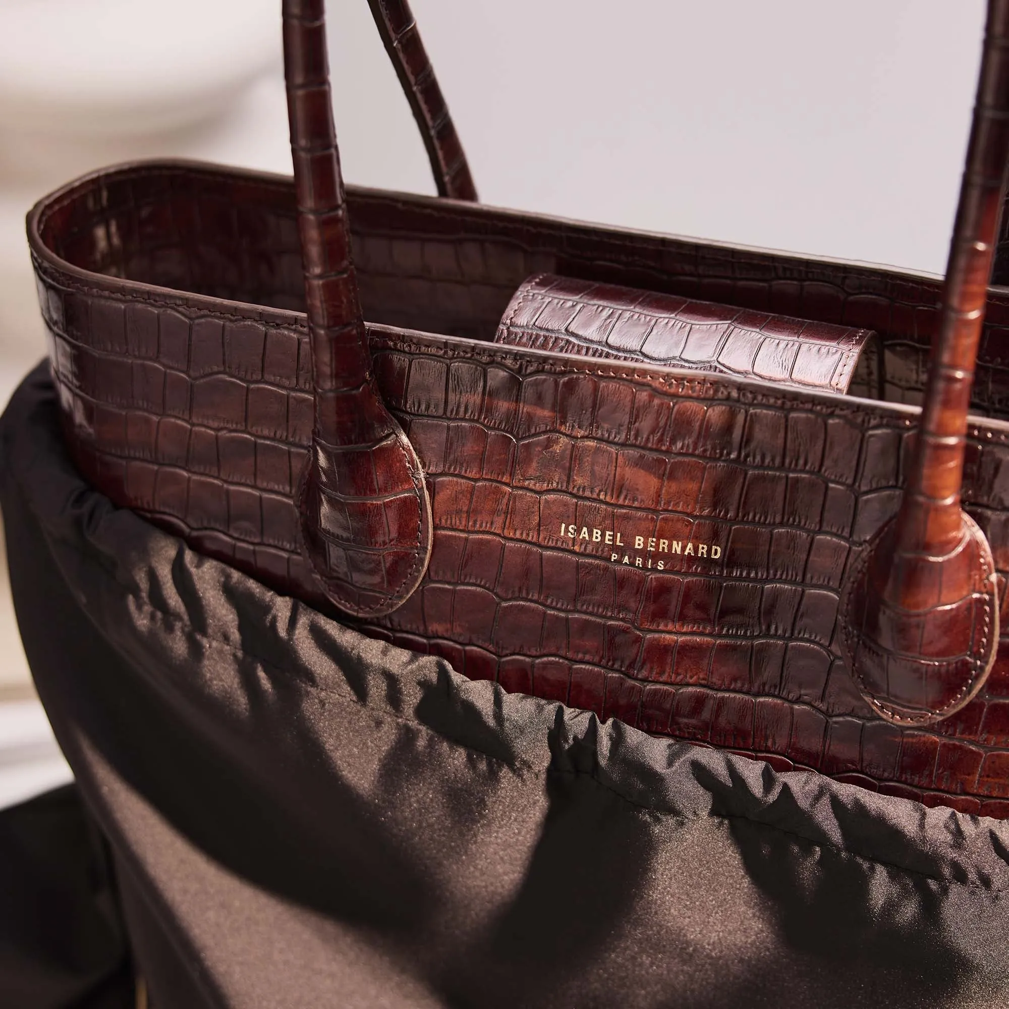 Honoré Lysanne croco brown calfskin leather shopper