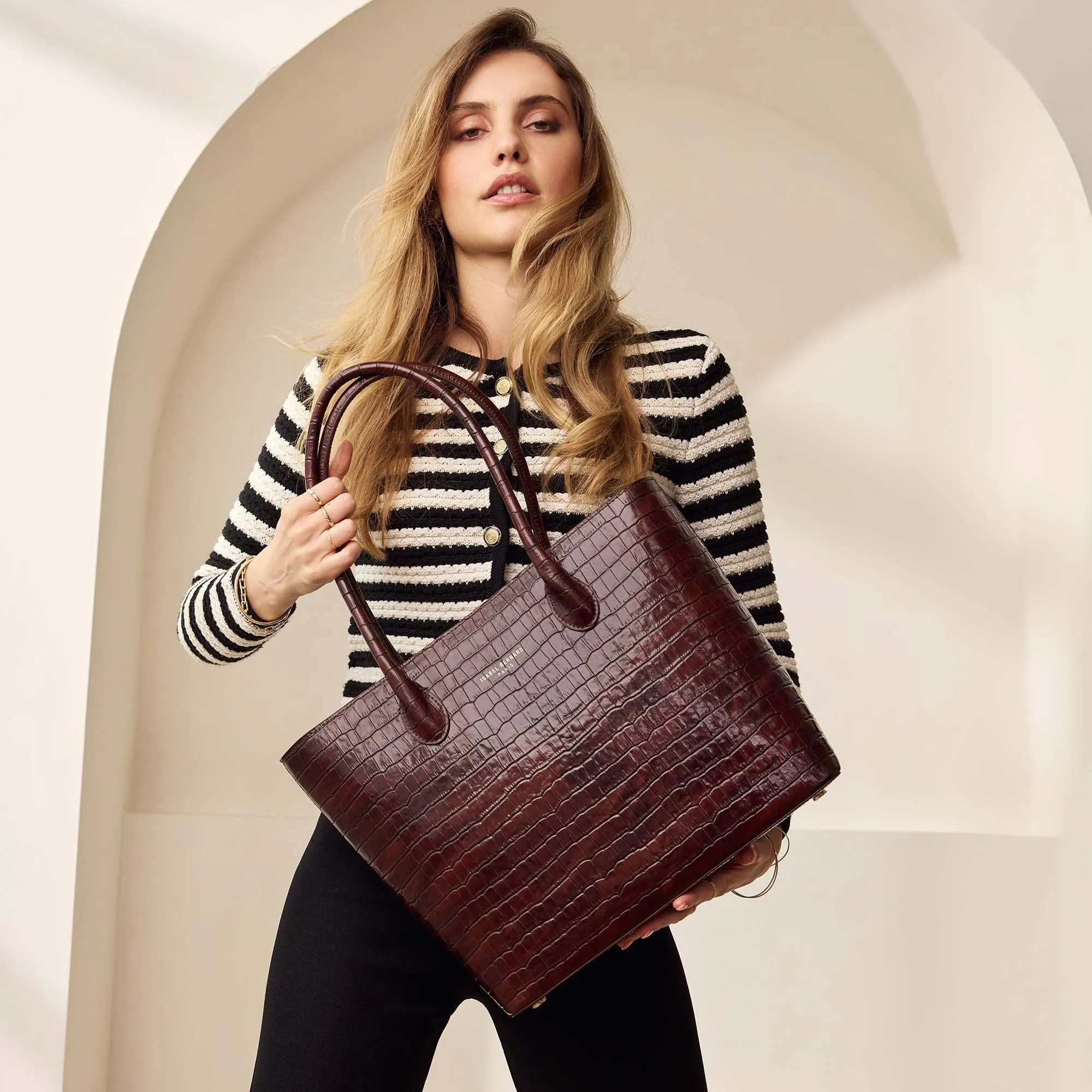 Honoré Lysanne croco brown calfskin leather shopper