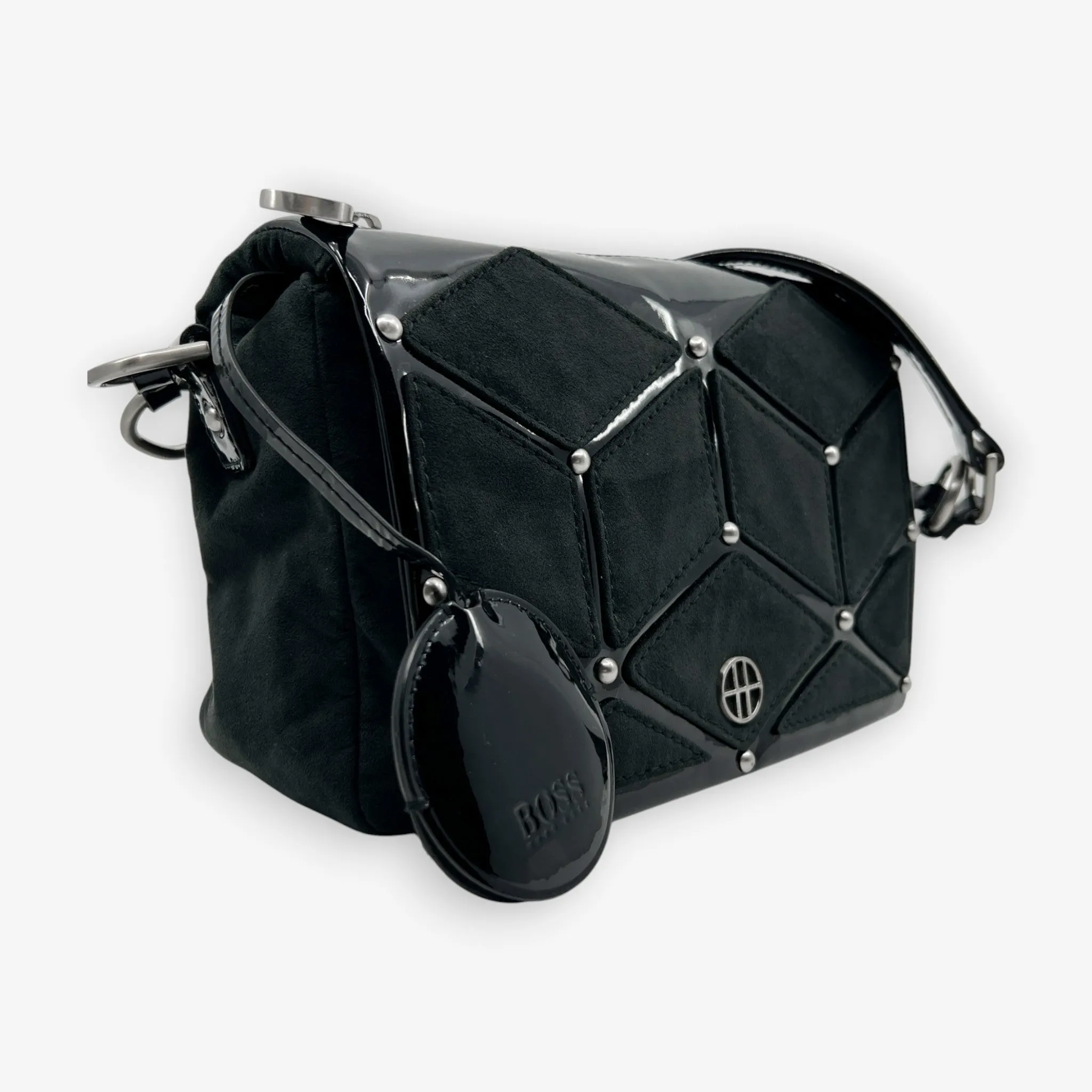 Hugo Boss Black Suede and Patent Leather Shoulder Bag