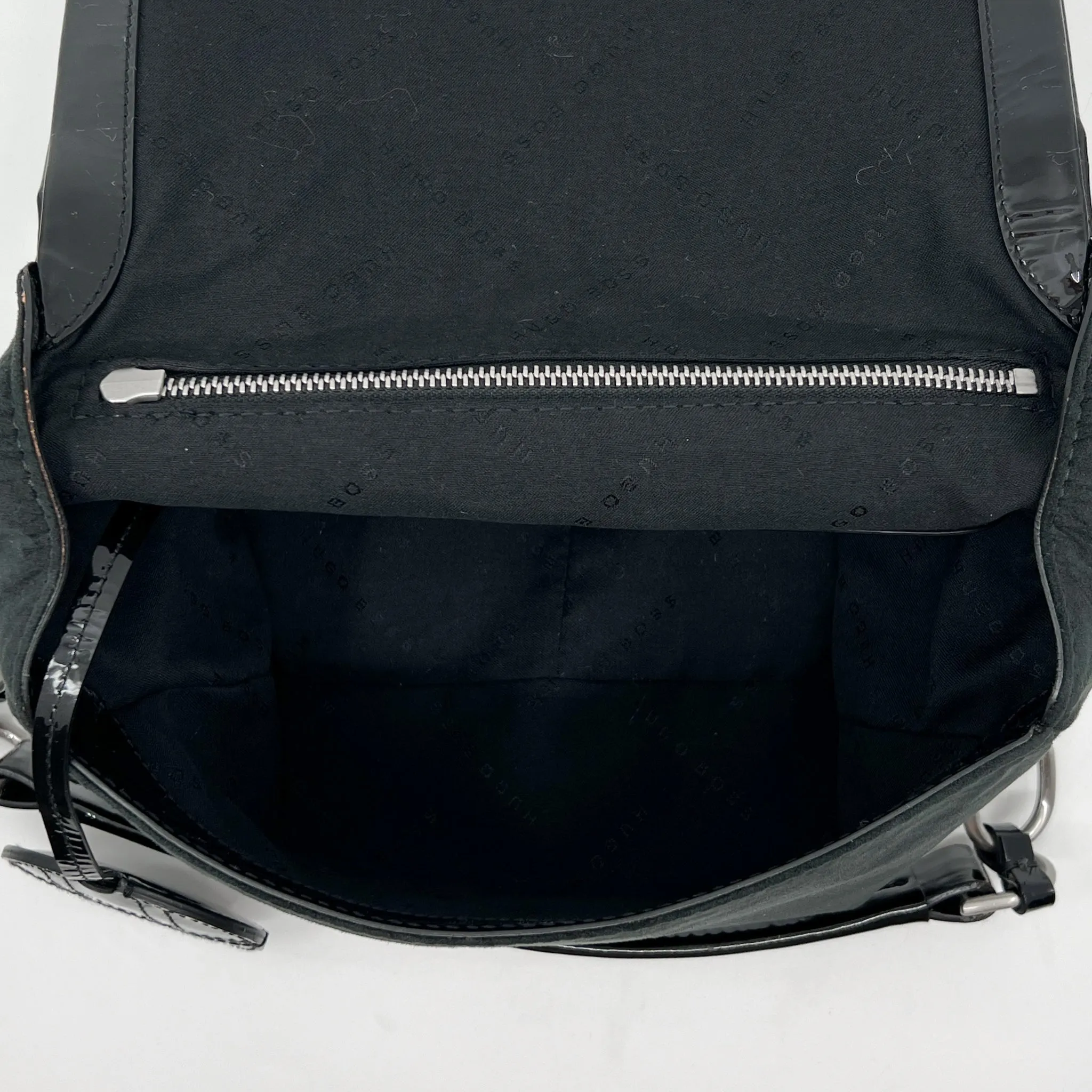 Hugo Boss Black Suede and Patent Leather Shoulder Bag