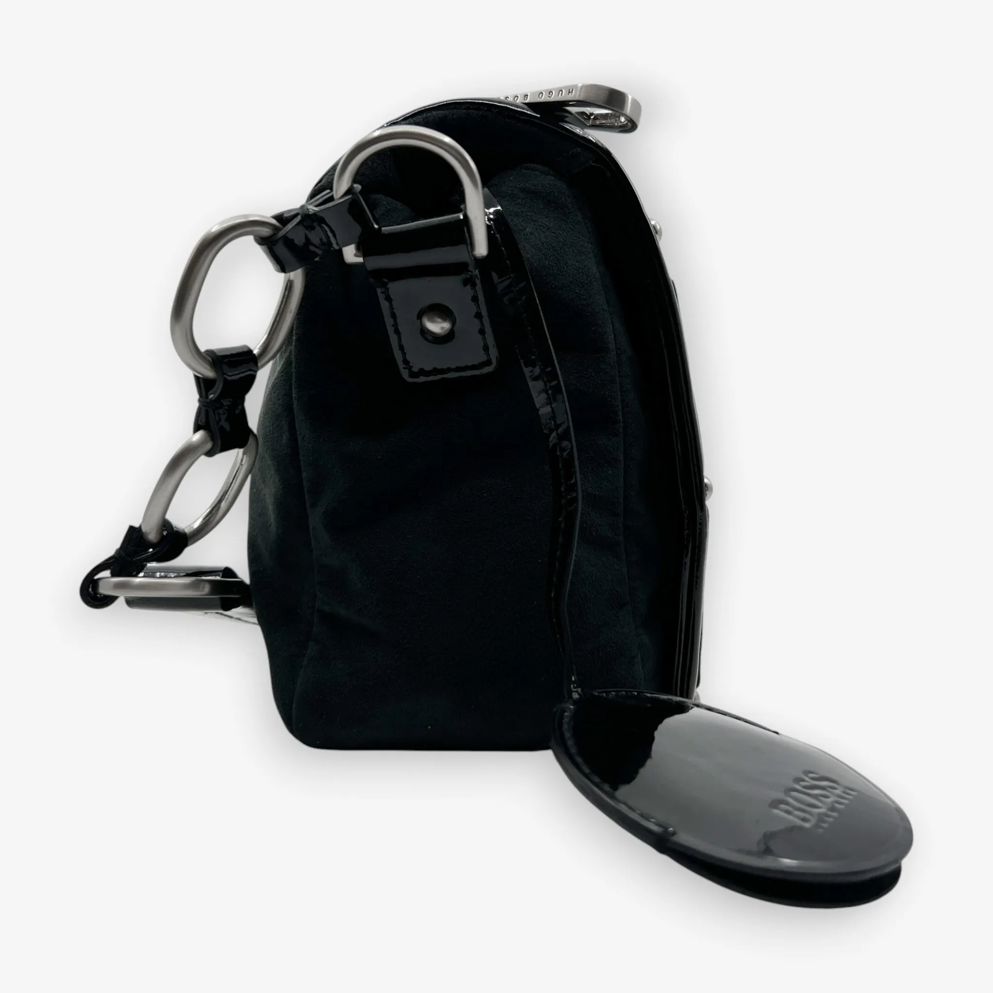 Hugo Boss Black Suede and Patent Leather Shoulder Bag