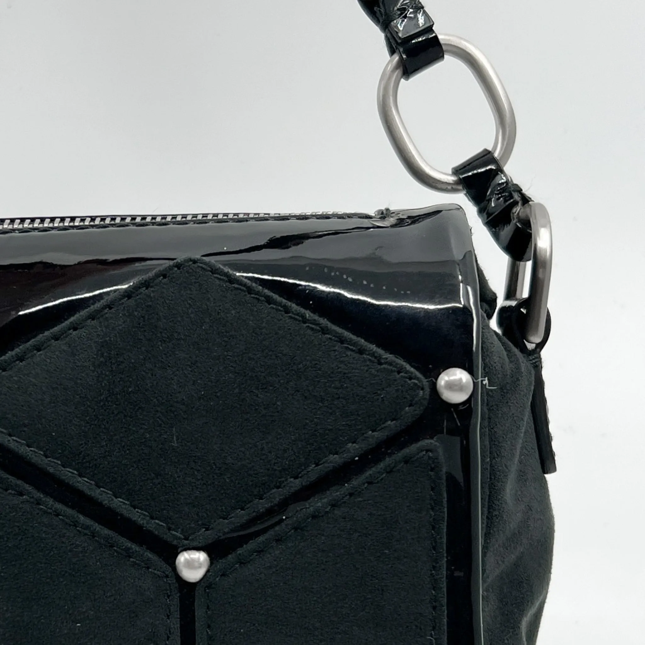 Hugo Boss Black Suede and Patent Leather Shoulder Bag