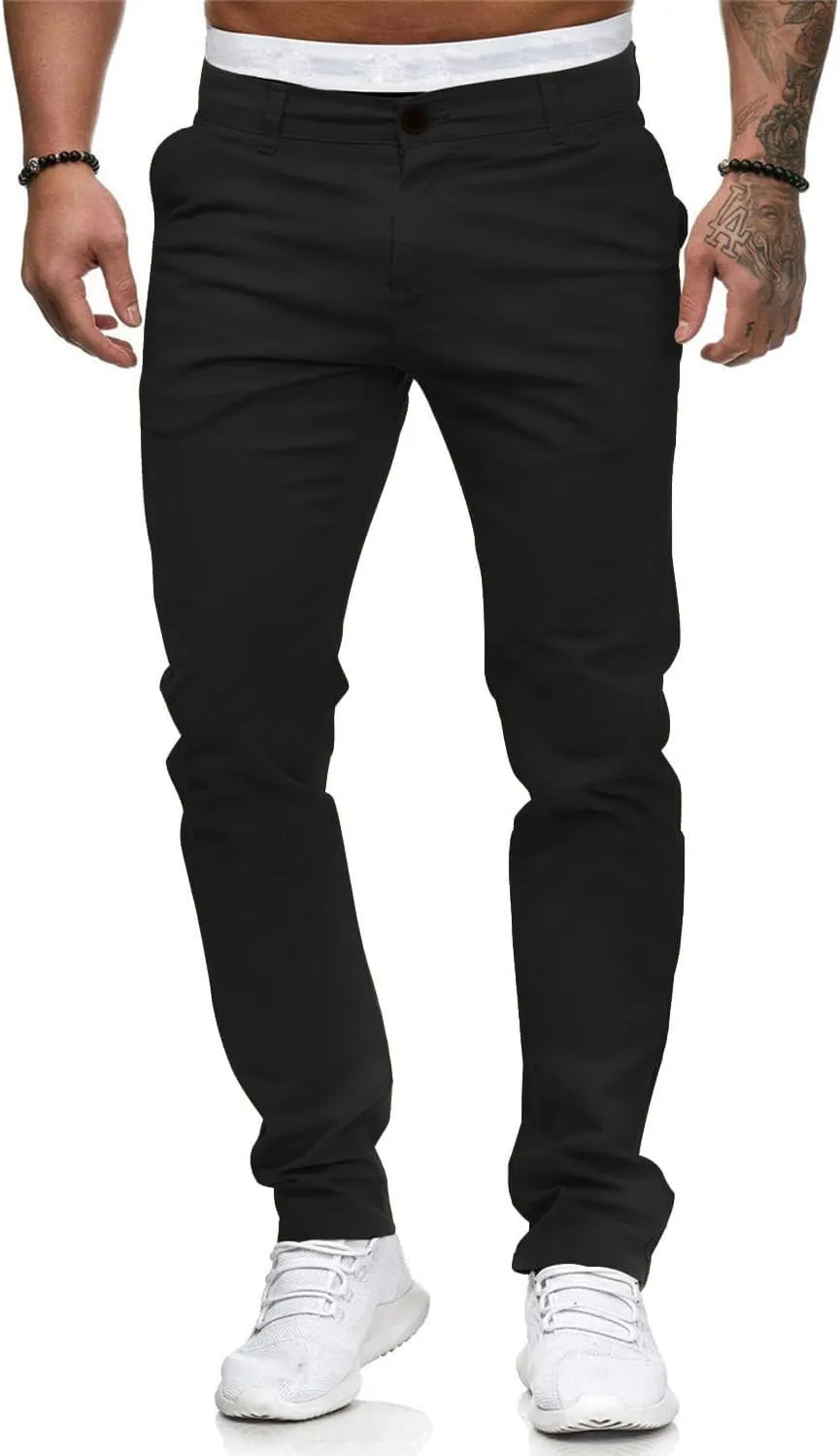 HUNGSON Mens Chinos Dress Pants Slim Straight Fit Flat-Front Golf Pants Casual Travel Slacks