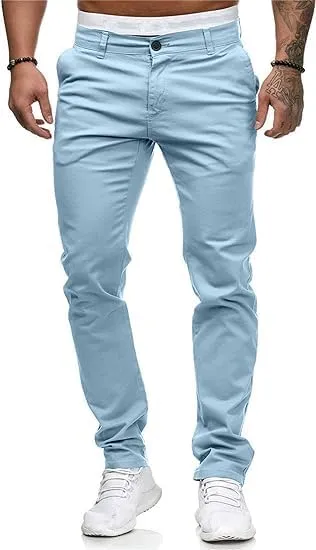 HUNGSON Mens Chinos Dress Pants Slim Straight Fit Flat-Front Golf Pants Casual Travel Slacks