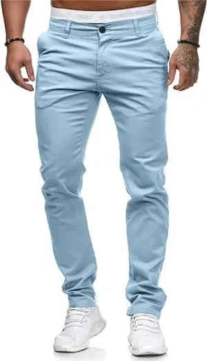 HUNGSON Mens Chinos Dress Pants Slim Straight Fit Flat-Front Golf Pants Casual Travel Slacks