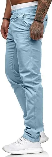 HUNGSON Mens Chinos Dress Pants Slim Straight Fit Flat-Front Golf Pants Casual Travel Slacks
