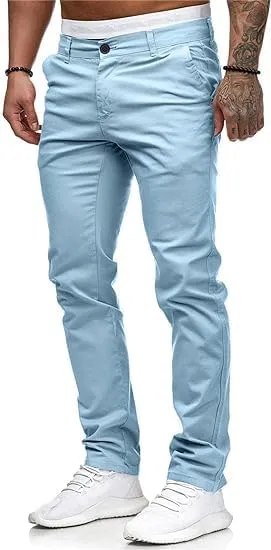 HUNGSON Mens Chinos Dress Pants Slim Straight Fit Flat-Front Golf Pants Casual Travel Slacks