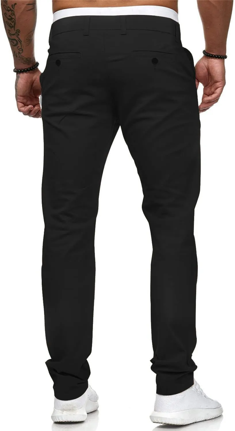HUNGSON Mens Chinos Dress Pants Slim Straight Fit Flat-Front Golf Pants Casual Travel Slacks