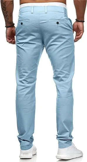 HUNGSON Mens Chinos Dress Pants Slim Straight Fit Flat-Front Golf Pants Casual Travel Slacks