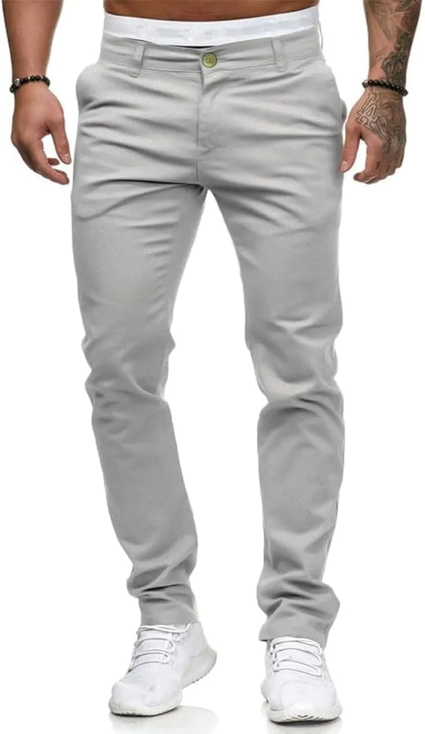 HUNGSON Mens Chinos Slim Fit Stretch Flat-Front Skinny Dress Pants