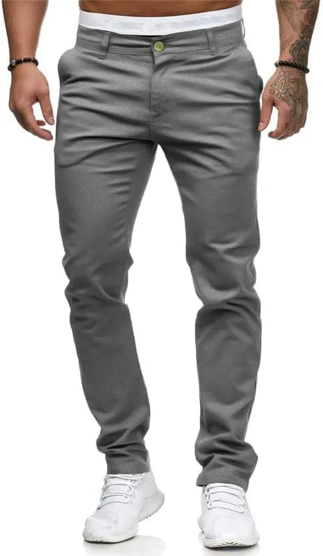 HUNGSON Mens Chinos Slim Fit Stretch Flat-Front Skinny Dress Pants