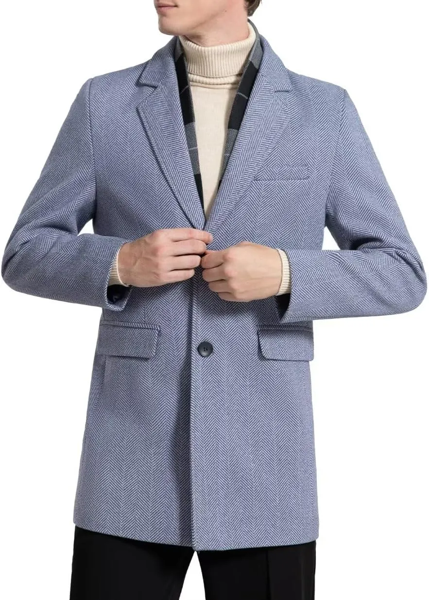 INVACHI Men's Casual Trench Coat with Detachable Scarfs Notched Collar Single Breasted Overcoat
