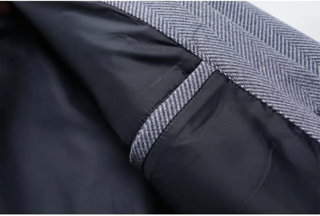 INVACHI Men's Casual Trench Coat with Detachable Scarfs Notched Collar Single Breasted Overcoat