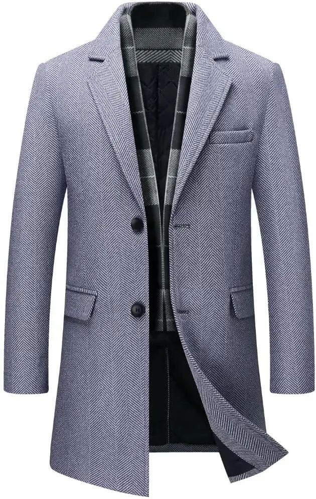 INVACHI Men's Casual Trench Coat with Detachable Scarfs Notched Collar Single Breasted Overcoat