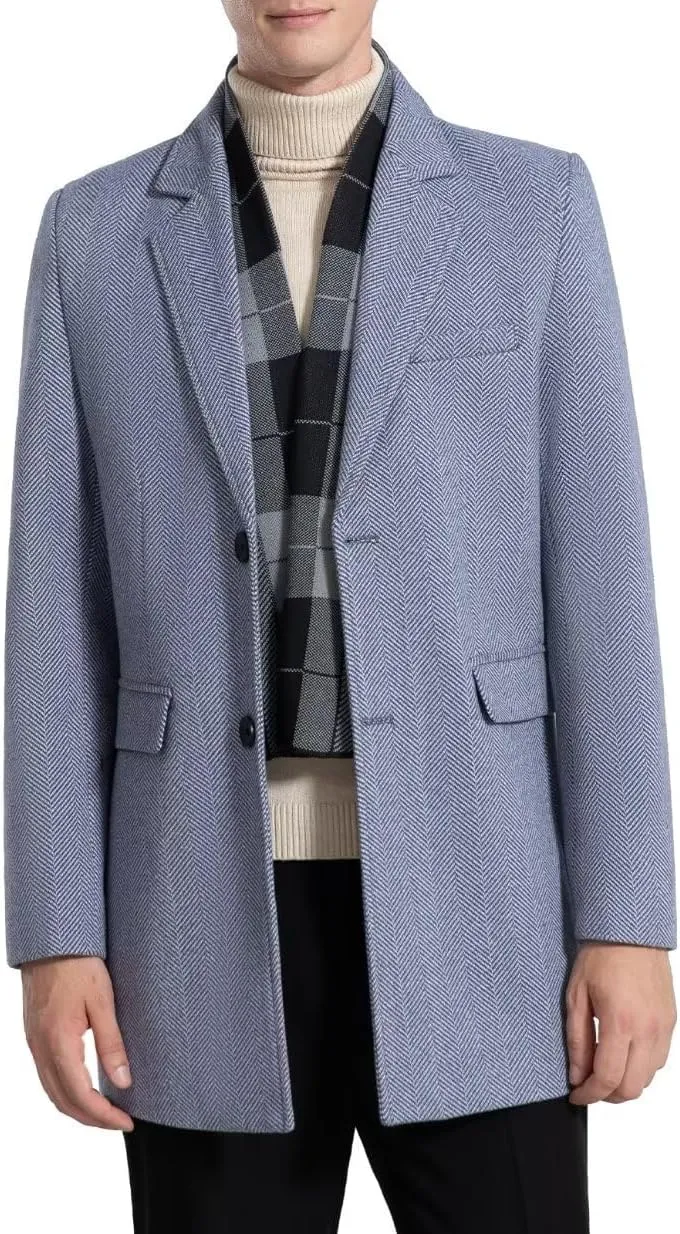 INVACHI Men's Casual Trench Coat with Detachable Scarfs Notched Collar Single Breasted Overcoat