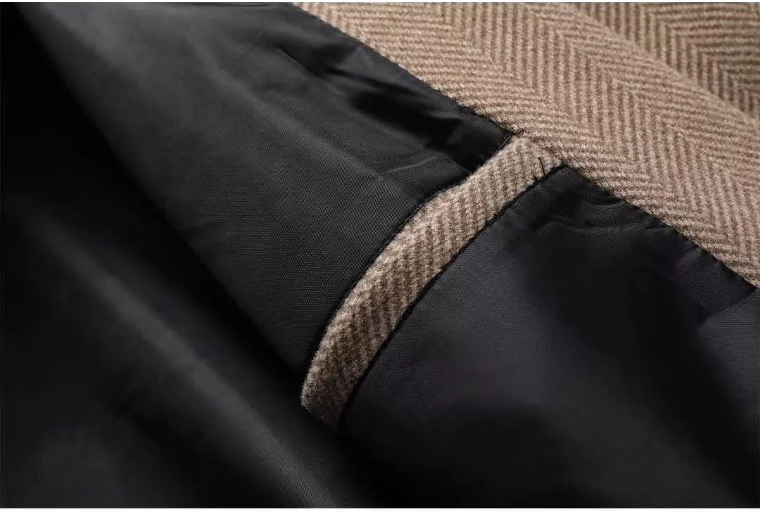 INVACHI Men's Casual Trench Coat with Detachable Scarfs Notched Collar Single Breasted Overcoat