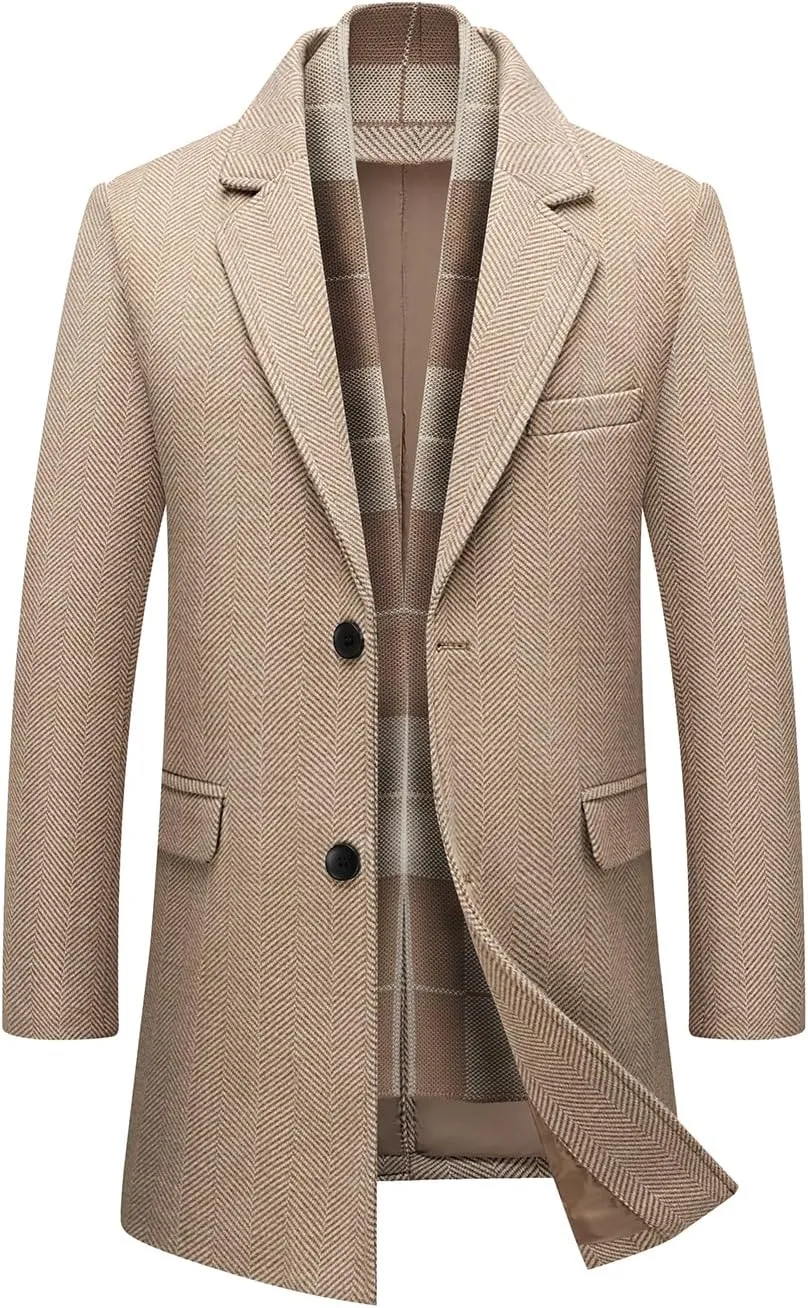 INVACHI Men's Casual Trench Coat with Detachable Scarfs Notched Collar Single Breasted Overcoat