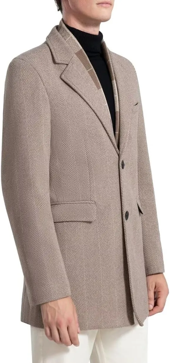 INVACHI Men's Casual Trench Coat with Detachable Scarfs Notched Collar Single Breasted Overcoat