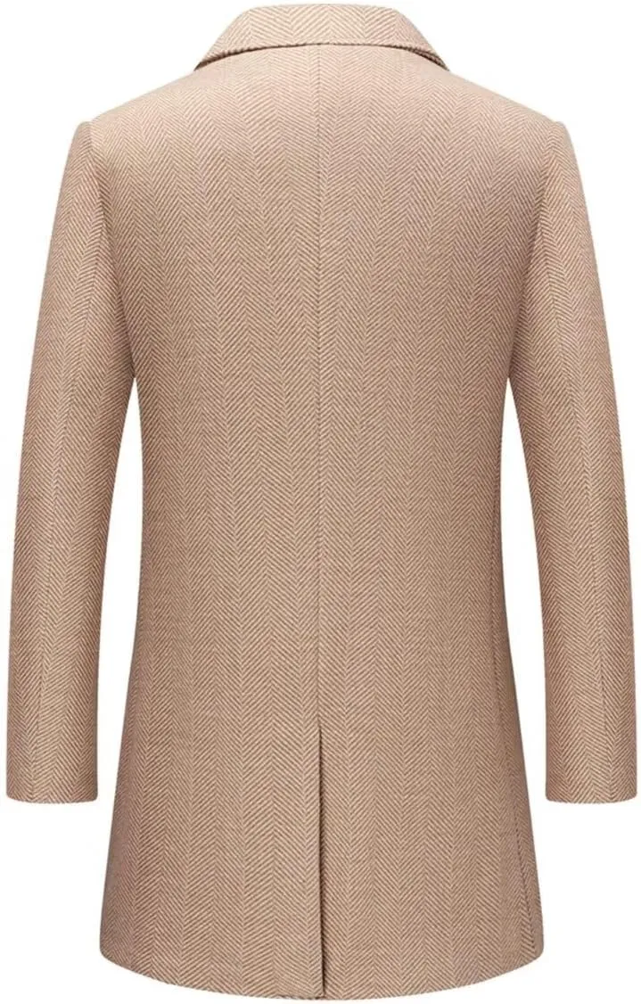 INVACHI Men's Casual Trench Coat with Detachable Scarfs Notched Collar Single Breasted Overcoat