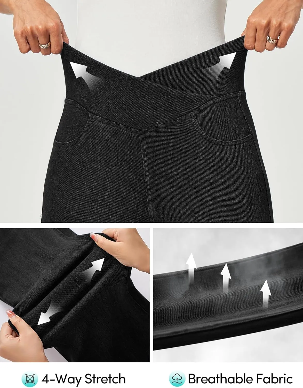 IUGA Capri Jeans for Women Pull On Jeggings for Women Tummy Control Jean Capris Pants Stretchy Denim Pants with Pockets