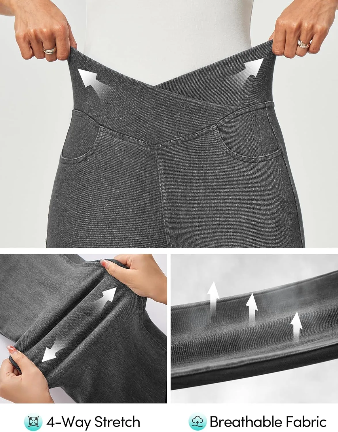 IUGA Capri Jeans for Women Pull On Jeggings for Women Tummy Control Jean Capris Pants Stretchy Denim Pants with Pockets