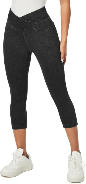 IUGA Capri Jeans for Women Pull On Jeggings for Women Tummy Control Jean Capris Pants Stretchy Denim Pants with Pockets