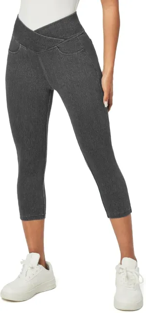 IUGA Capri Jeans for Women Pull On Jeggings for Women Tummy Control Jean Capris Pants Stretchy Denim Pants with Pockets