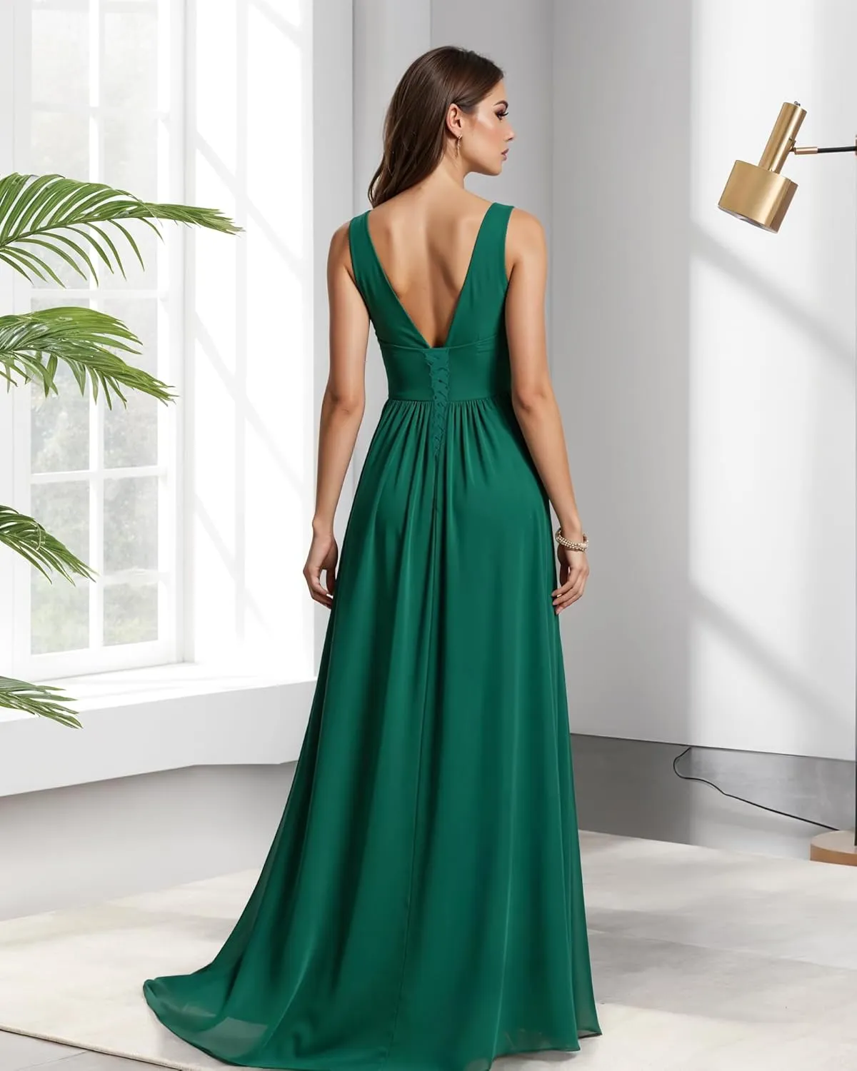 JAEDEN Bridesmaid Dresses for Women  V Neck, Pleated, Chiffon A-Line Formal Evening Gown for Wedding