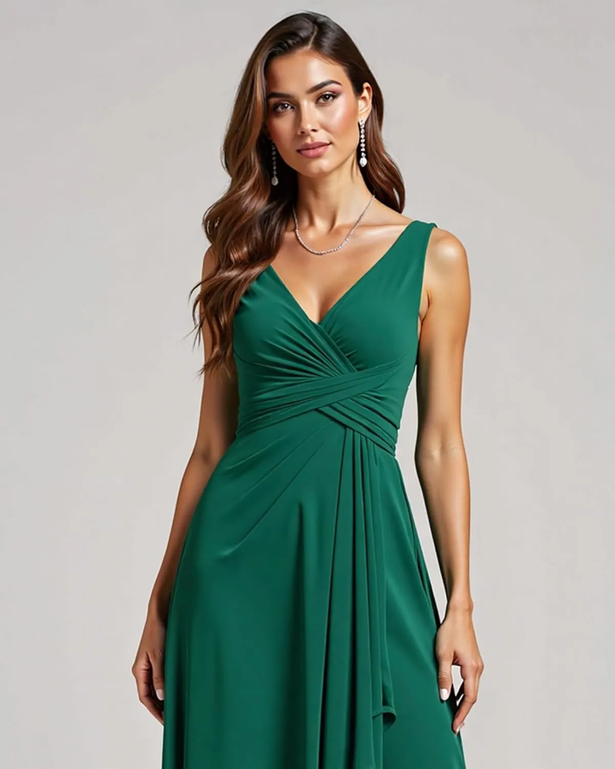 JAEDEN Bridesmaid Dresses for Women  V Neck, Pleated, Chiffon A-Line Formal Evening Gown for Wedding
