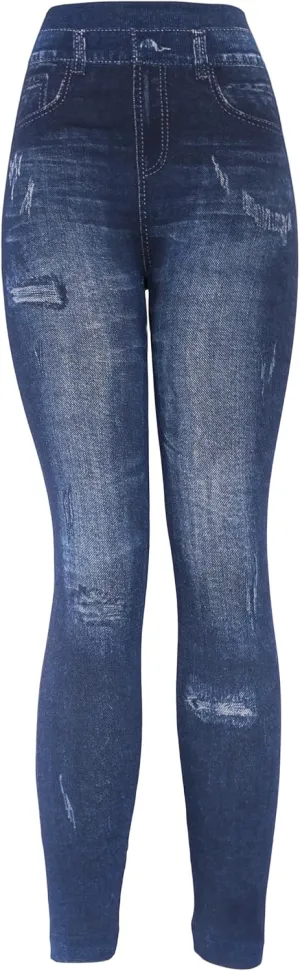 KMystic Women's Denim Print Fake Jeans Leggings