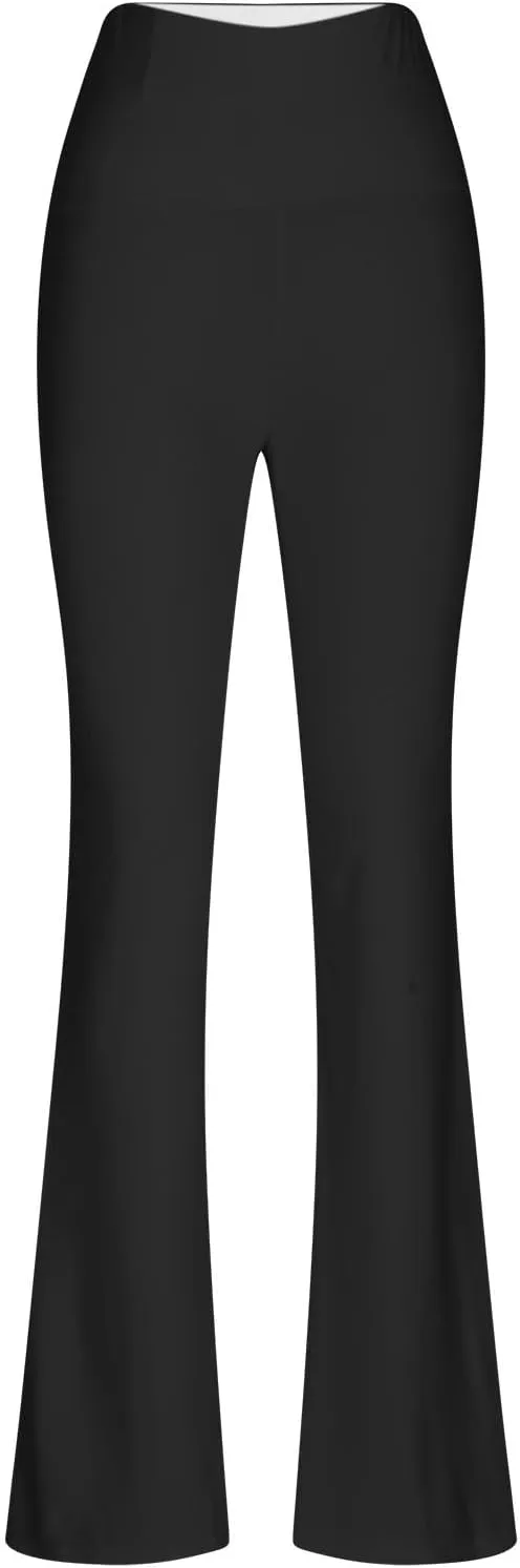 Ladies Flare Leg Yoga Pants High Waist Stretch Solid Color Trousers Bell Bottom Stylish Leggings Workout Gym Tights