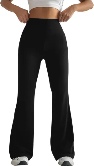 Ladies Flare Leg Yoga Pants High Waist Stretch Solid Color Trousers Bell Bottom Stylish Leggings Workout Gym Tights