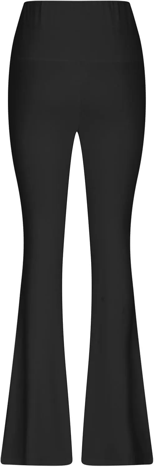 Ladies Flare Leg Yoga Pants High Waist Stretch Solid Color Trousers Bell Bottom Stylish Leggings Workout Gym Tights