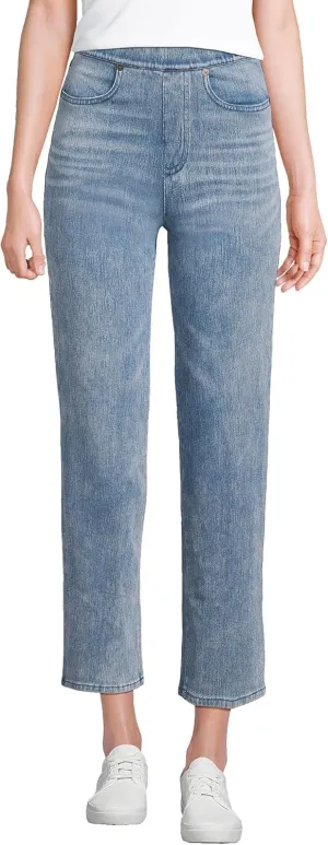 Lands' End Women's Starfish High Rise Knit Denim Straight Crop Jeans