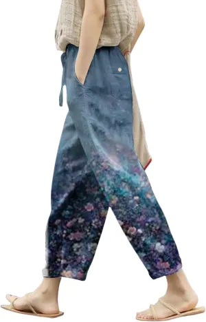 Leggings for Women Summer Casual Drawstring Pants Loose Cotton Linen Palazzo Pants Womens Linen Pants Womens Work